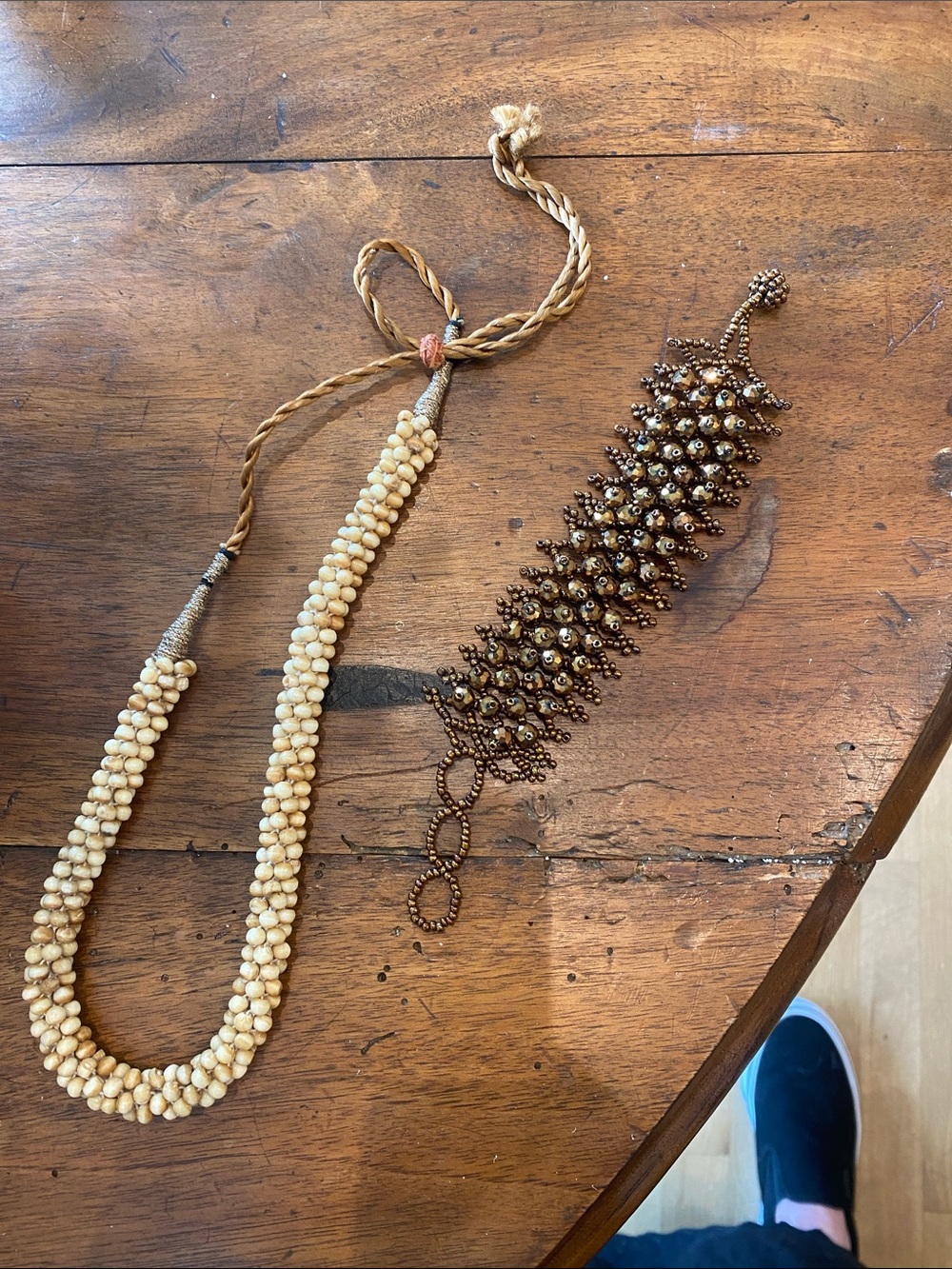 Small beaded necklace and copper color beaded bracelet set